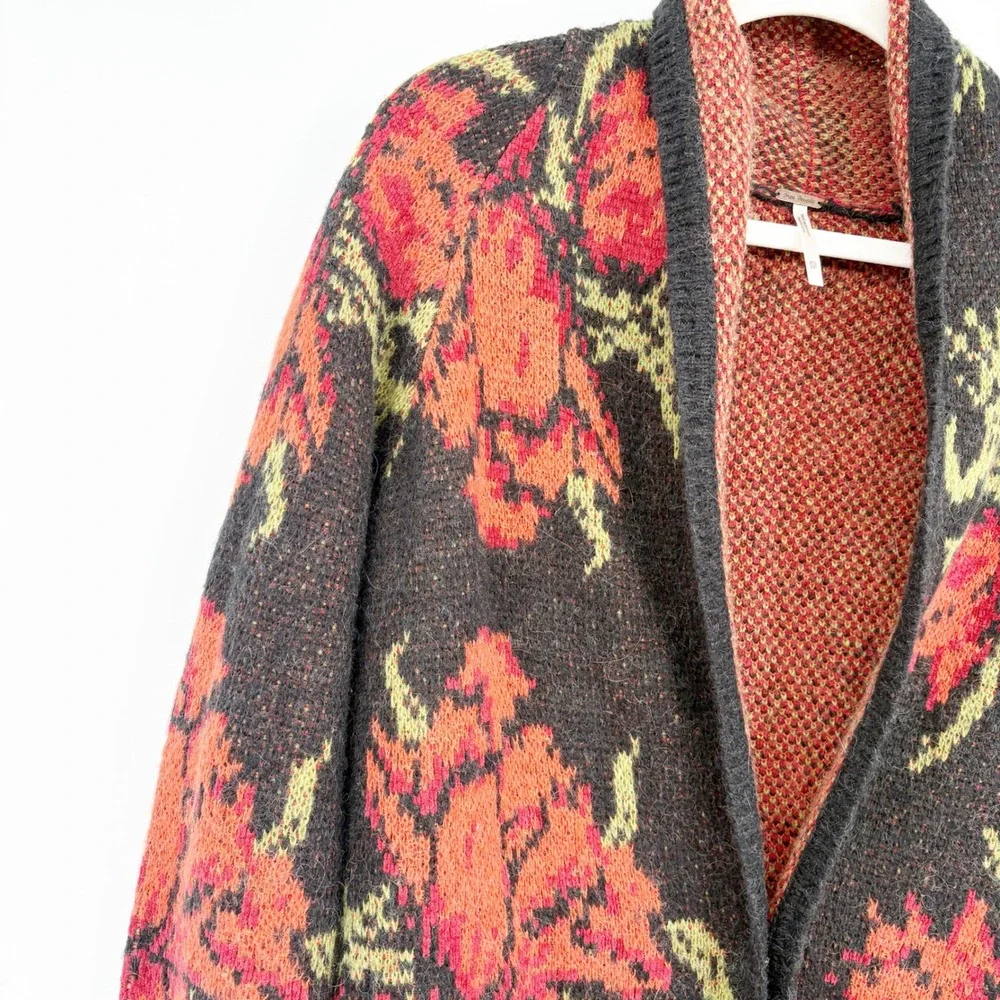 Free People Womens Floral Rose Boho Grunge Longline Flower‎ Power Cardigan XS
